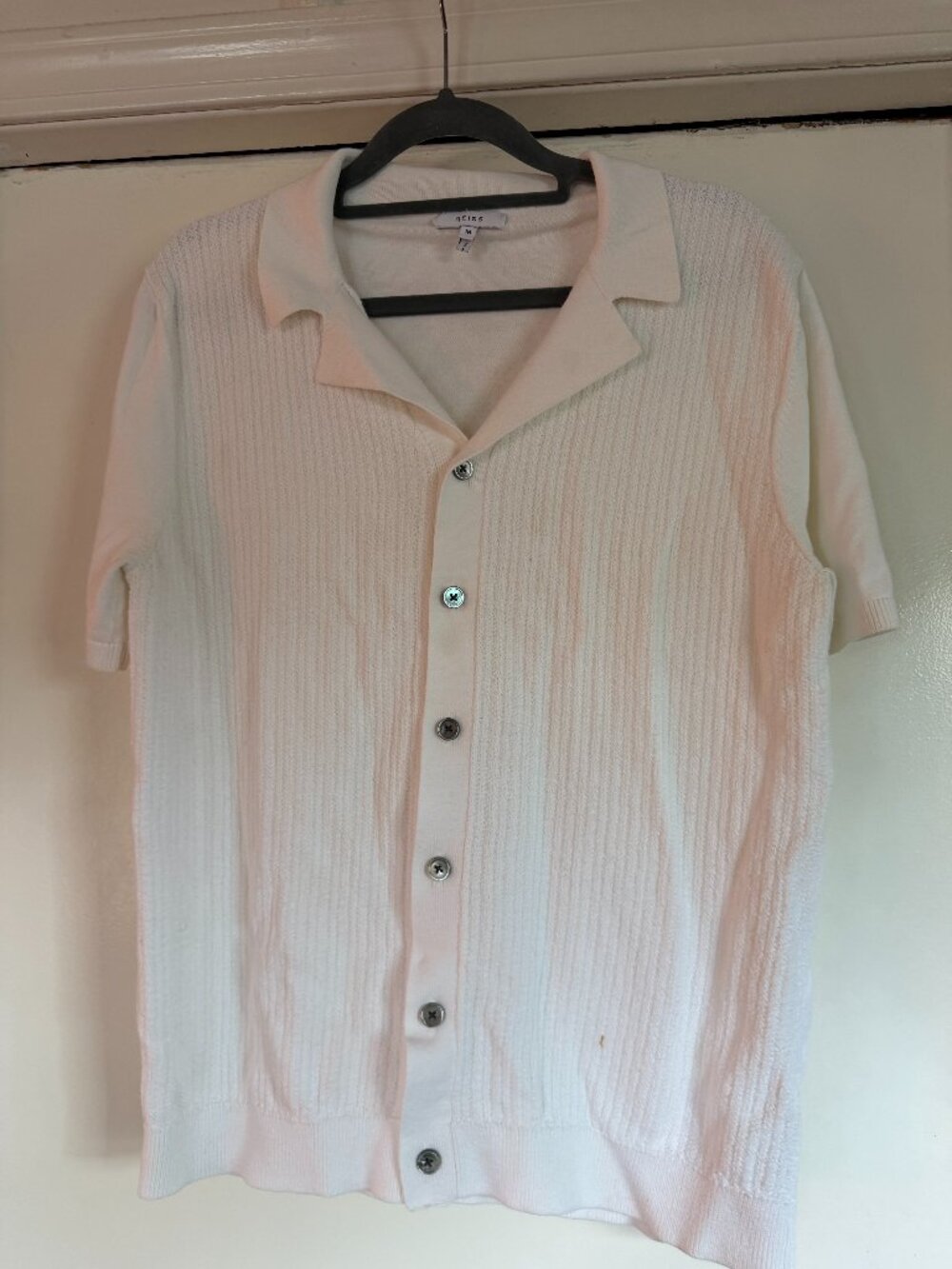 Reiss White Knit Button Up Polo